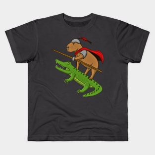 Cute Capybara Knight with Crocodile Kids T-Shirt